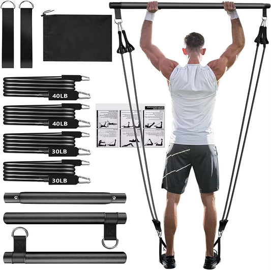 Multi-Use Resistance Bands Set with Pull Rope & Fitness Bar – Home Gym Equipment