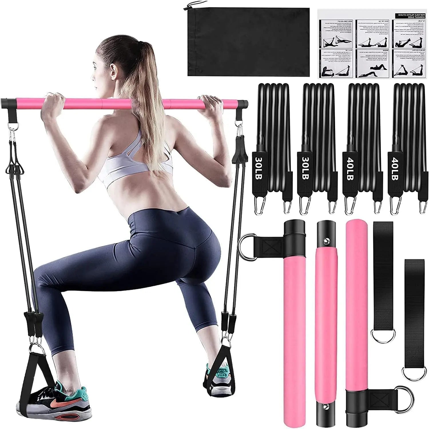 Multi-Use Resistance Bands Set with Pull Rope & Fitness Bar – Home Gym Equipment